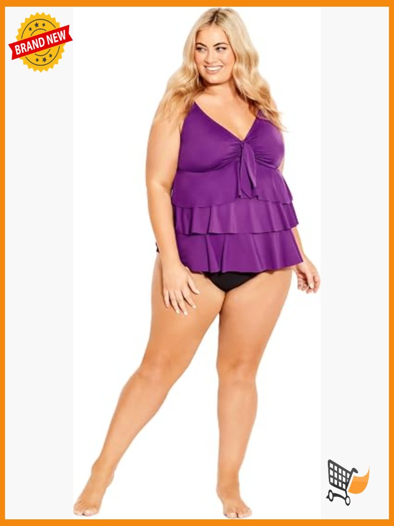 Plus Size Ruffled Tankini Top Adjustable Straps Stretch Nylon